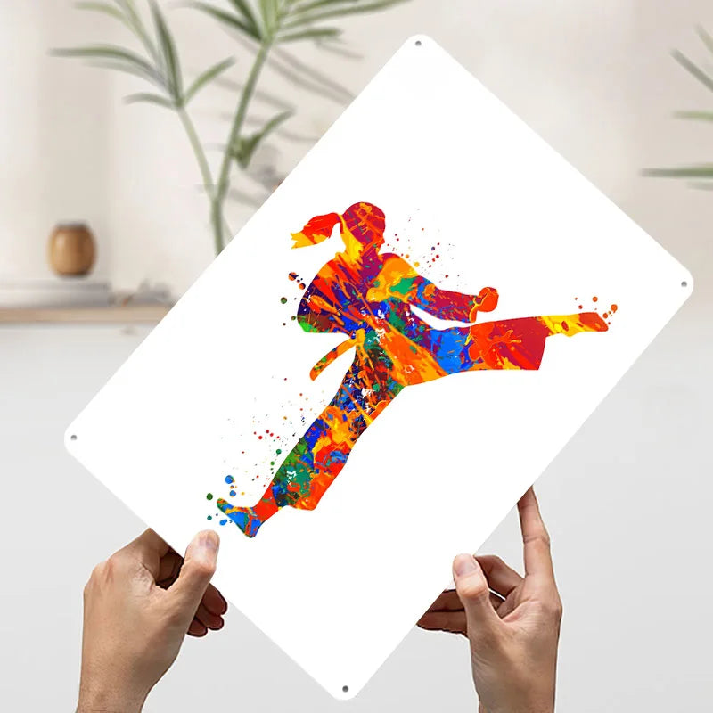 Watercolor Taekwondo Metal Poster Customized Wall Art Retro Vintage Tinplate Signs for Man Cave Bedroom Decoration Gaming House
