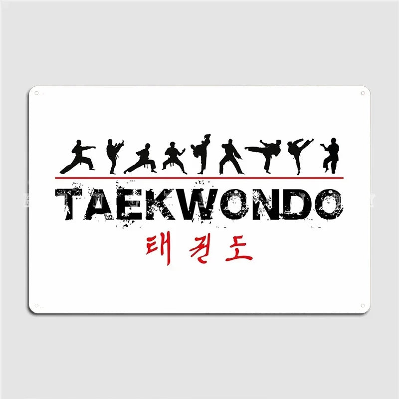 Taekwondo Text And Fighters Metal Sign Painting Décor Club Party Club Bar Retro Tin Sign Poster