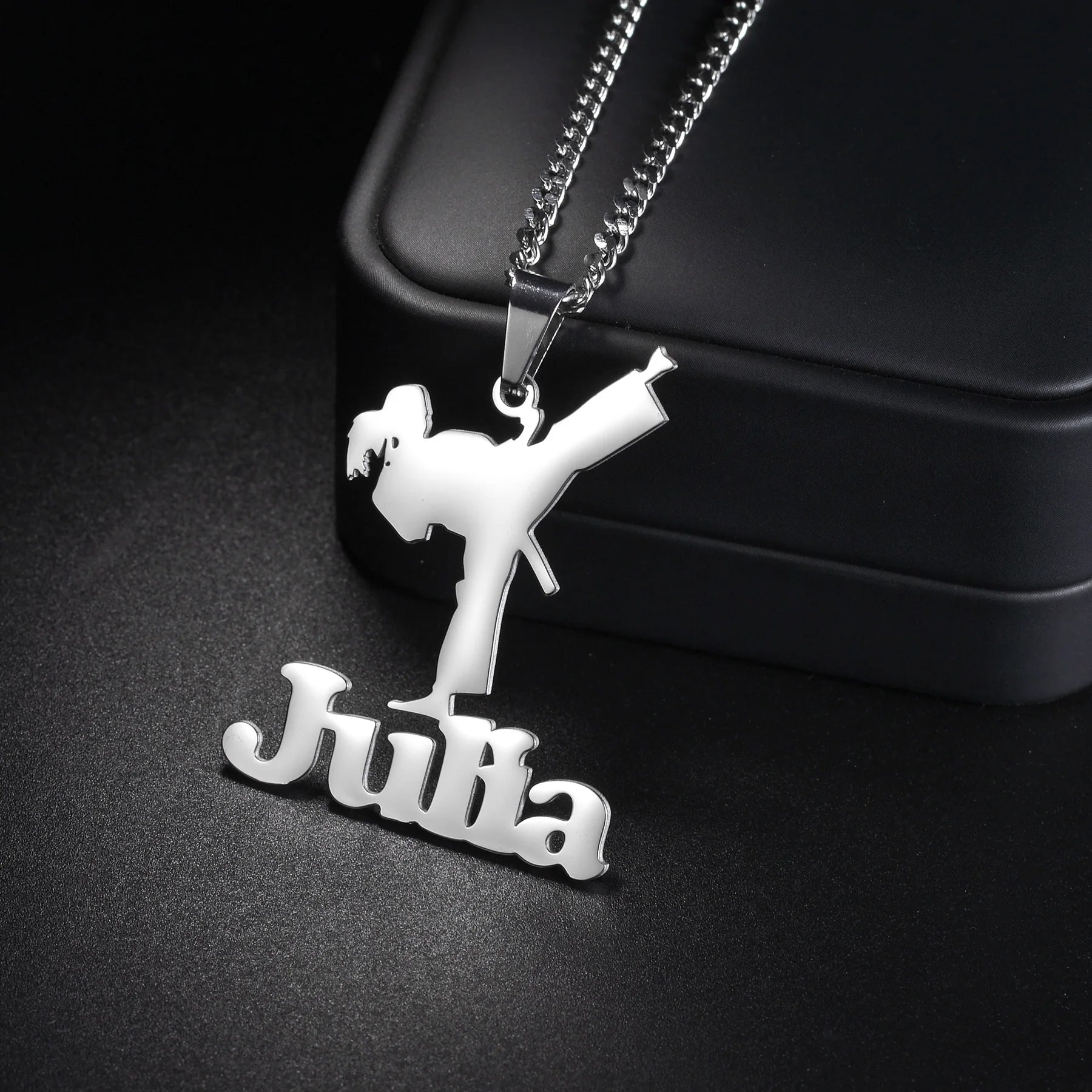 Custom Name Letter Stainless Steel Jewelry Pendant Necklaces for Women Personalized Chinese Kung Fu Thick Chain Male Party Gift