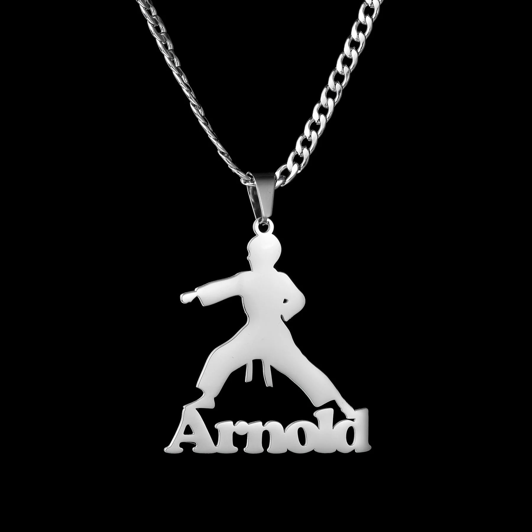 Custom Name Letter Stainless Steel Jewelry Pendant Necklaces for Women Personalized Chinese Kung Fu Thick Chain Male Party Gift