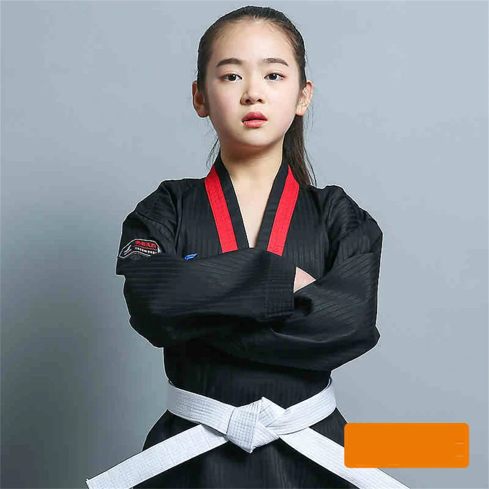 Taekwondo Uniform For Children's And Adult Long-Sleeved Training Suit Performance Dobok Black Red Yellow Pink Green
