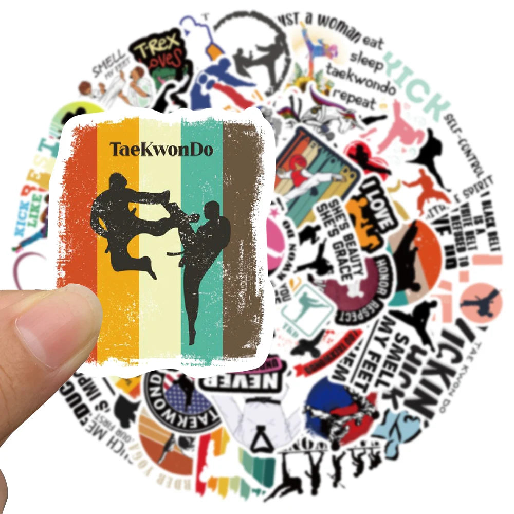 50pcs Funny Cartoon Taekwondo Stickers For Luggage Laptop Phone Waterbottle Waterproof Graffiti Bicycle Car Decals Kids Toy