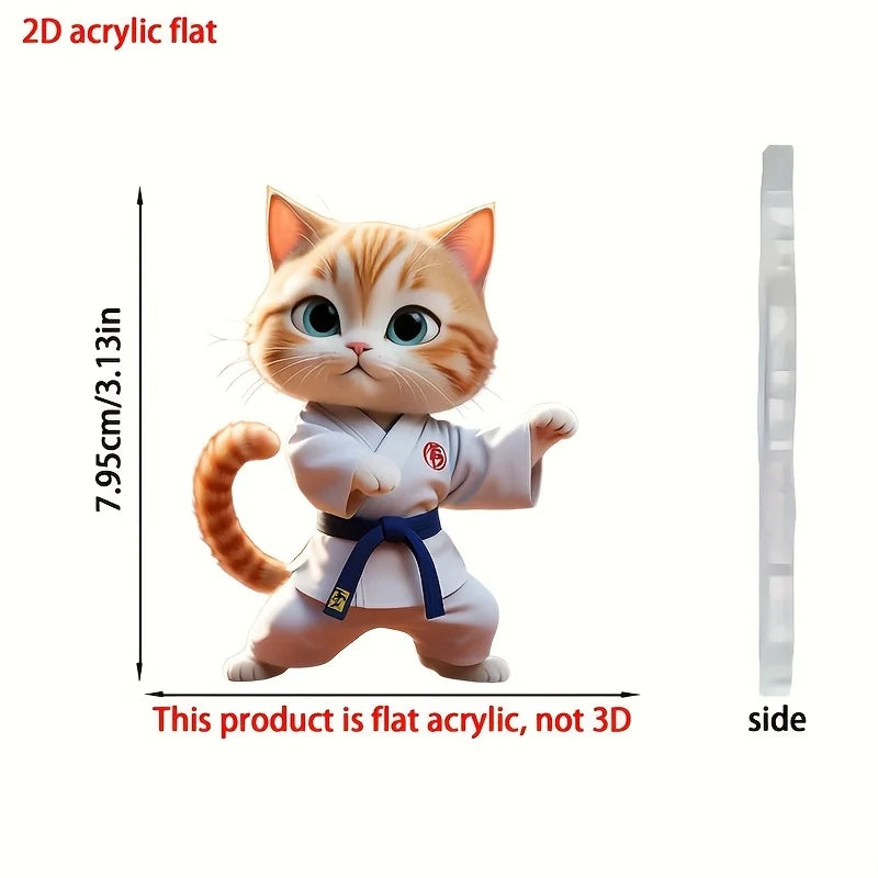 2D Cartoon Judo Kitten Keychain Cute Dressed Cat Pendant Unique Flat Acrylic Hanging Charm,Decor for Car,Bags,Festive,Party,Gift