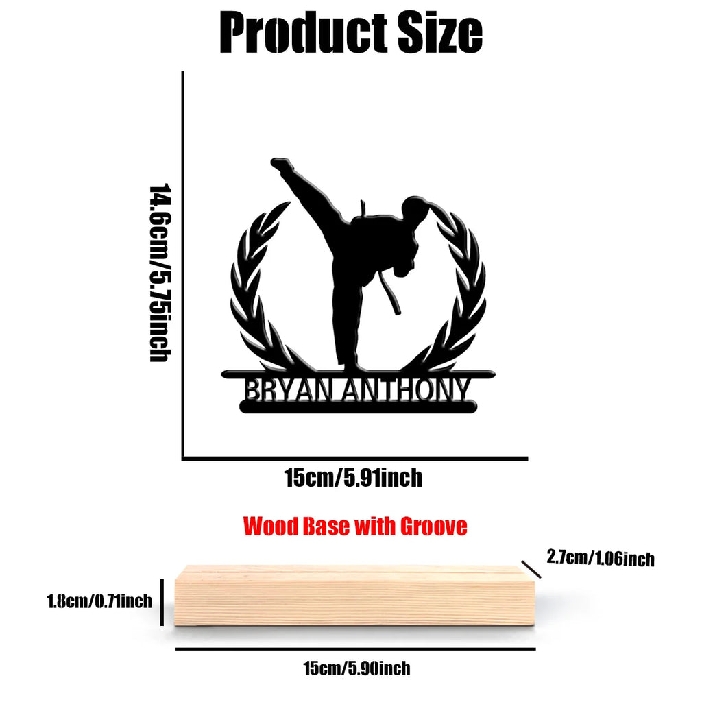 1pc Modern Taekwondo Customized Letter Iron Statue With Wood Base Iron Ornament  Metal Sculpture With Wood Base  Home Table