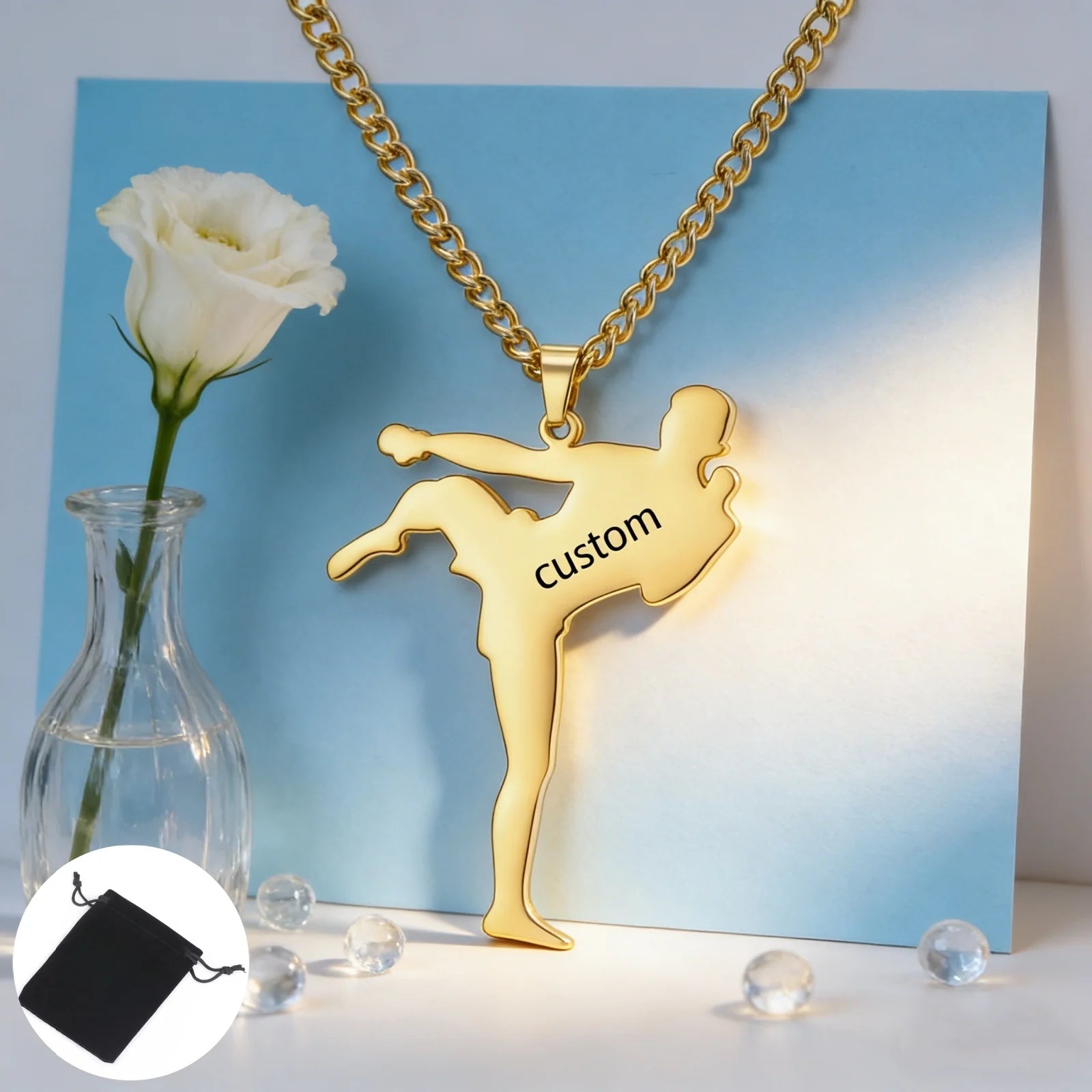 Customized Name Date Karate Men's Taekwondo Necklace Stainless Steel Personalized Sports Charm Jujutsu Necklace Jewelry Gift