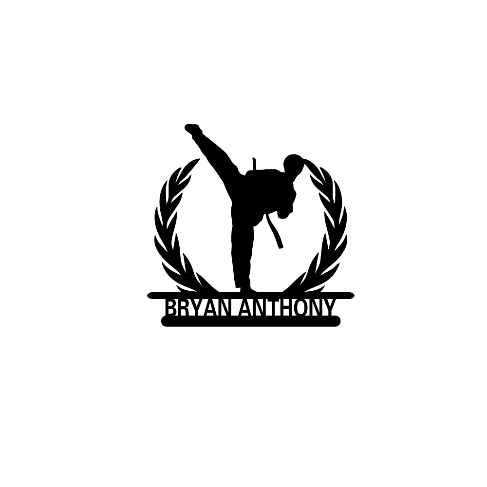 1pc Modern Taekwondo Customized Letter Iron Statue With Wood Base Iron Ornament  Metal Sculpture With Wood Base  Home Table