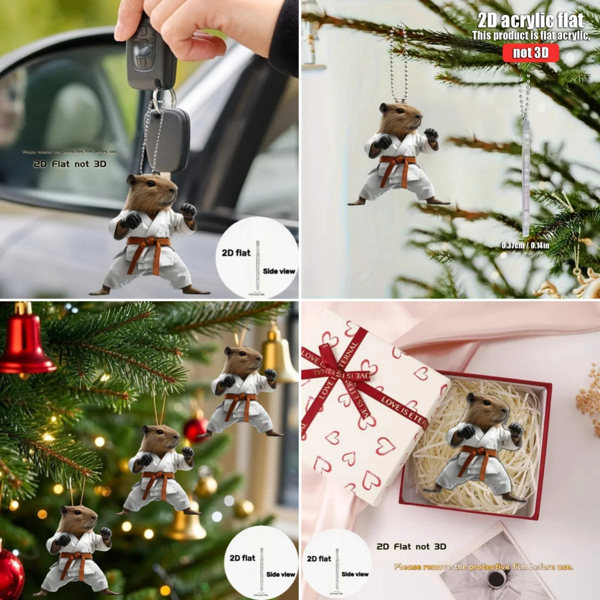 Cute Taekwondo Capybara Pendant Keychain,Martial Arts Theme 2D Flat Acrylic Ornament,Hanging Decoration for Car,Bag,Festive,Gift