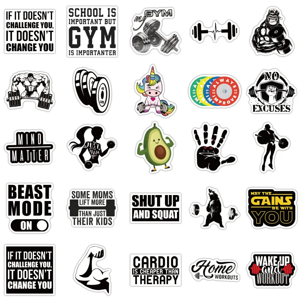 10/30/50pcs Inspirational Fitness Quote Stickers Motivational Phrase Cartoon Graffiti Sticker Decals for GYM Phone Water Bottle