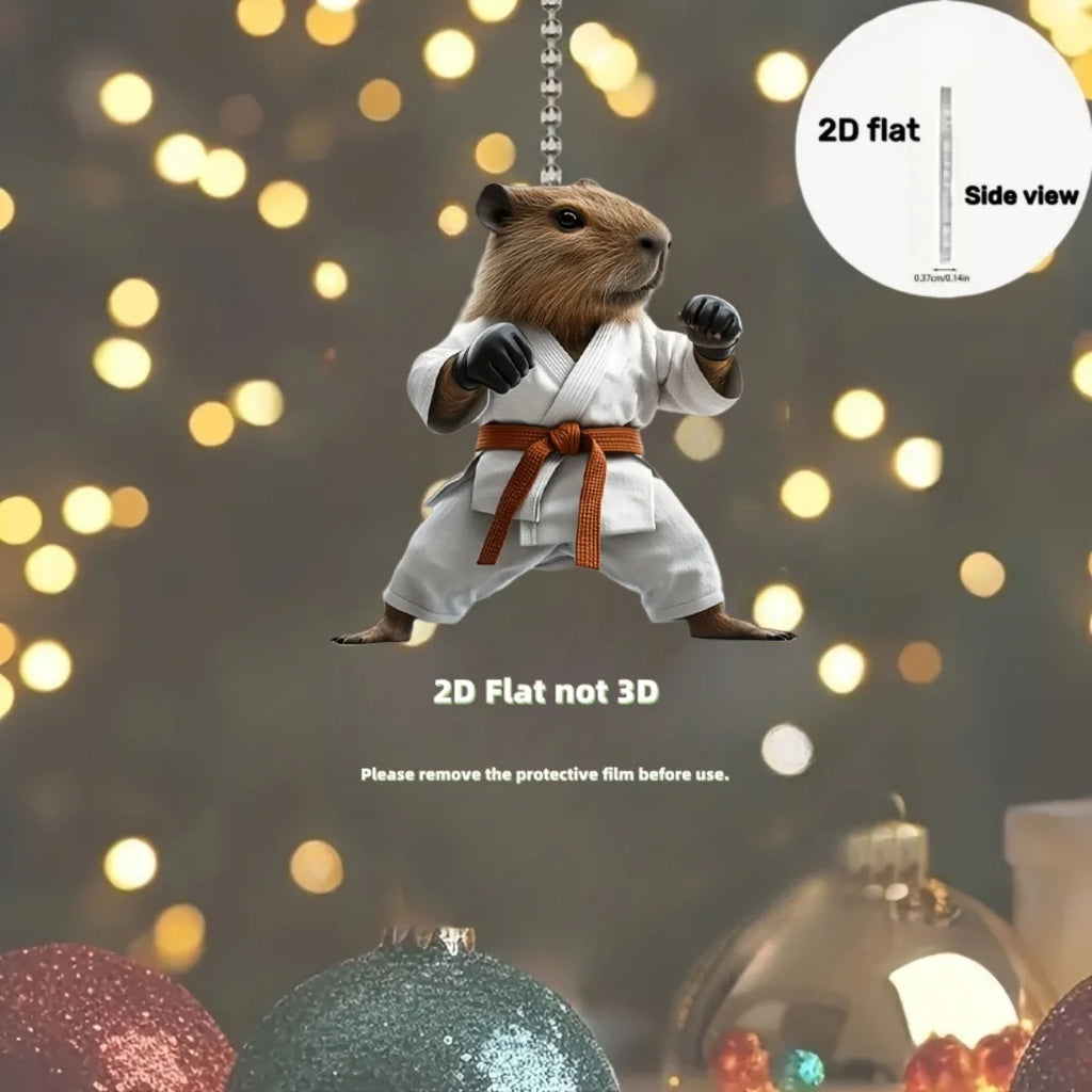 Cute Taekwondo Capybara Pendant Keychain,Martial Arts Theme 2D Flat Acrylic Ornament,Hanging Decoration for Car,Bag,Festive,Gift