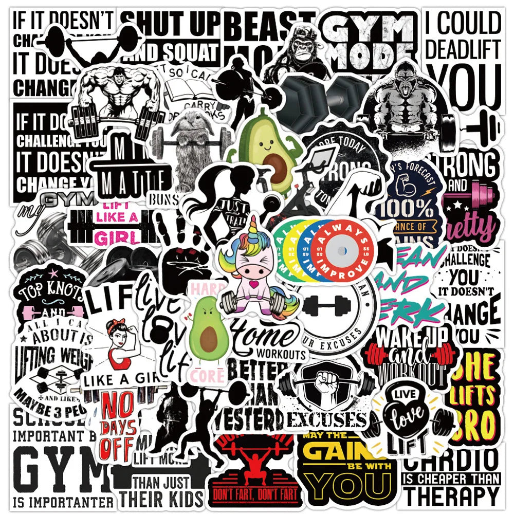 10/30/50pcs Inspirational Fitness Quote Stickers Motivational Phrase Cartoon Graffiti Sticker Decals for GYM Phone Water Bottle
