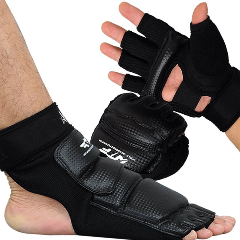 1Pair Karate Gloves Martial Taekwondo Leather Foot Gloves Equipment Half Finger Protector Boxing Hand Foot Protection Guards