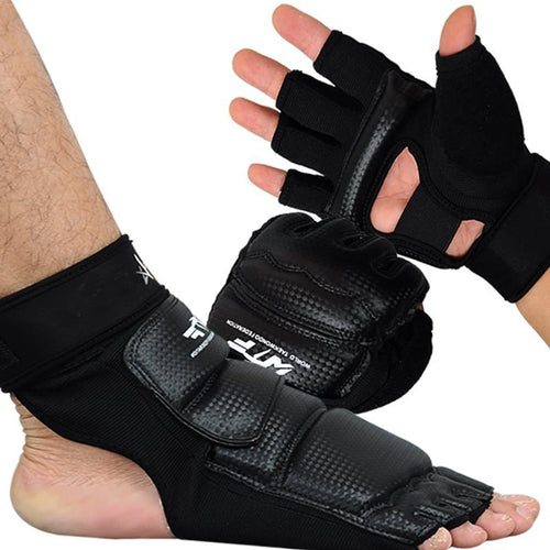 1Pair Karate Gloves Martial Taekwondo Leather Foot Gloves Equipment Half Finger Protector Boxing Hand Foot Protection Guards