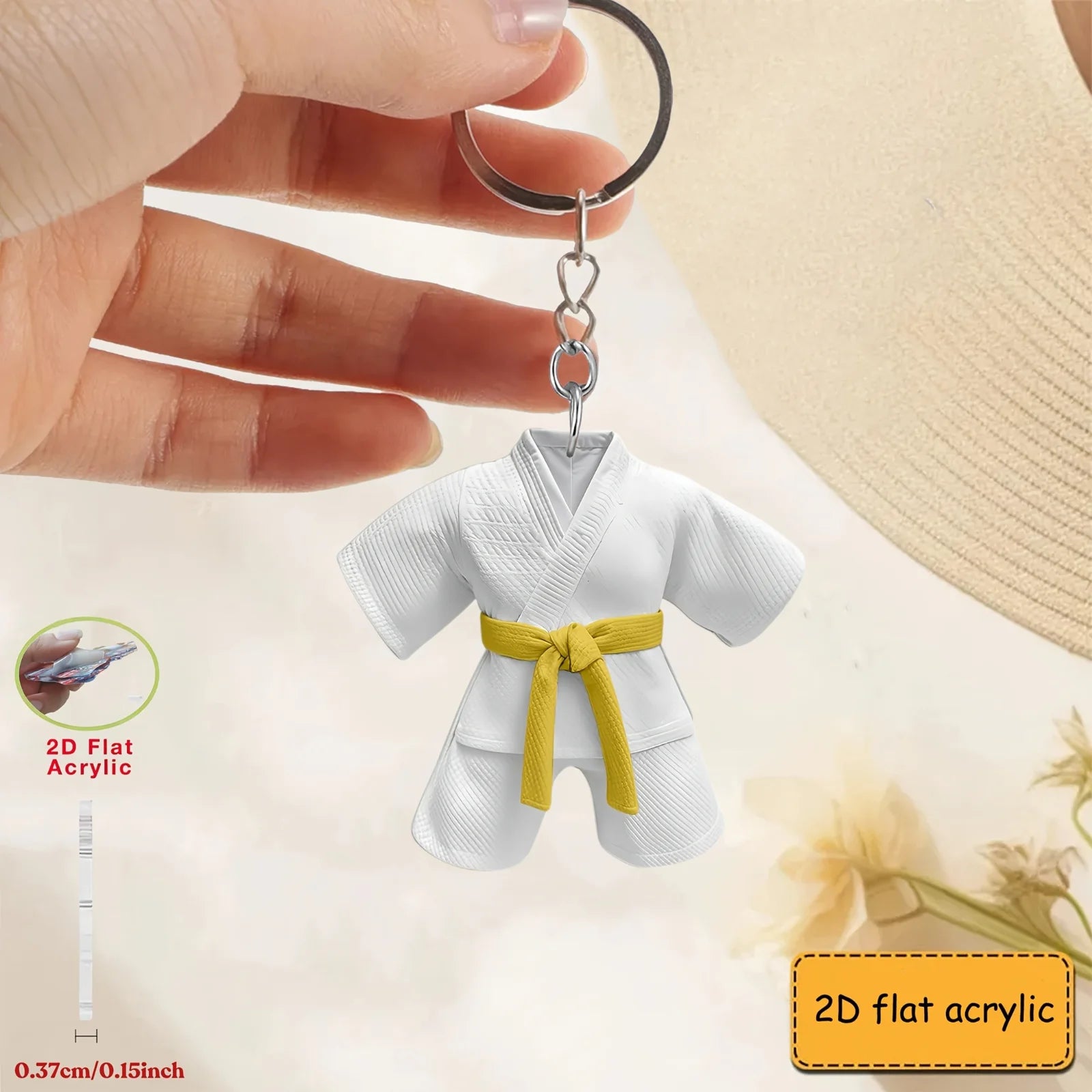 Taekwondo Uniform with Belt Pendant Keychain,Sports Theme 2D Flat Acrylic Ornament,Hanging Decoration for Bag,Festive,Party,Gift