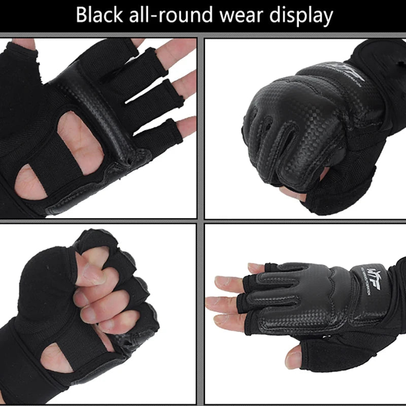 1Pair Karate Gloves Martial Taekwondo Leather Foot Gloves Equipment Half Finger Protector Boxing Hand Foot Protection Guards