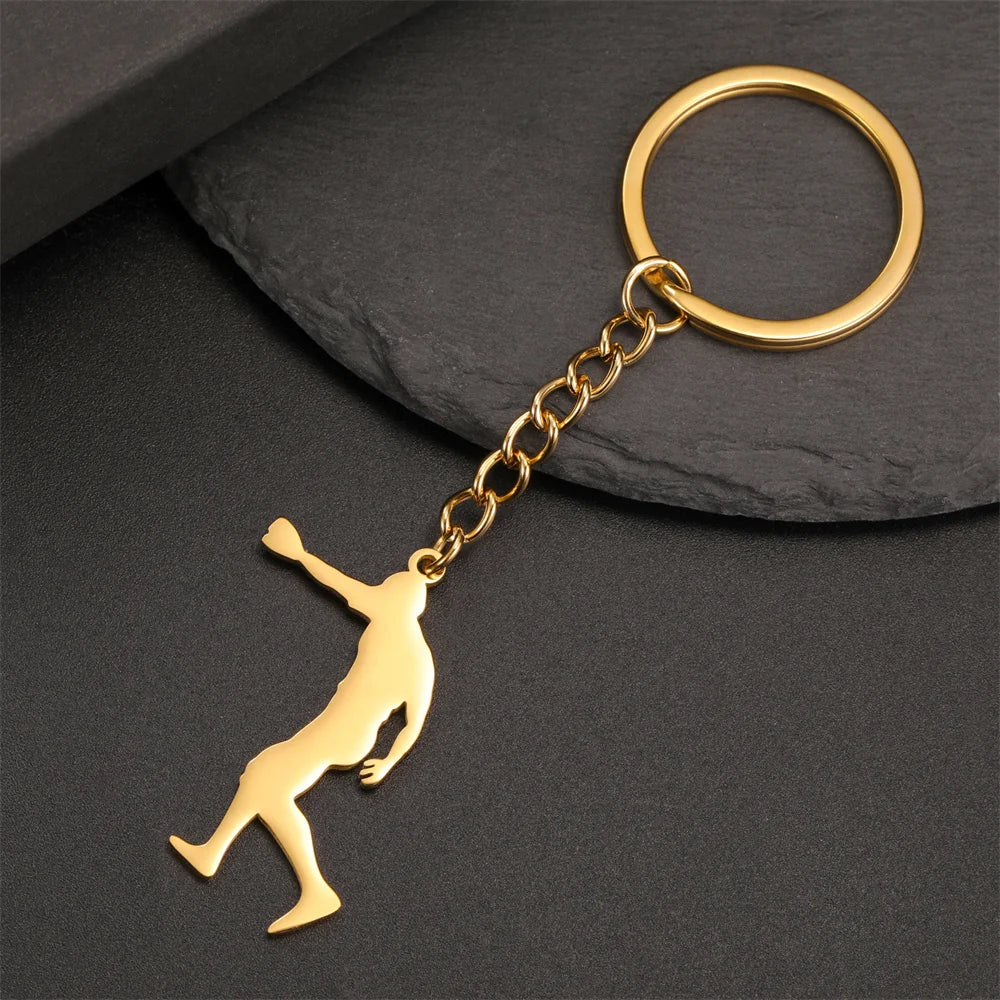 My Shape Taekwondo High Kick Keychains for Men Stainless Steel Sports Charm Karate Jiu Jitsu Keyring Jewelry Male Boys Gym Gifts