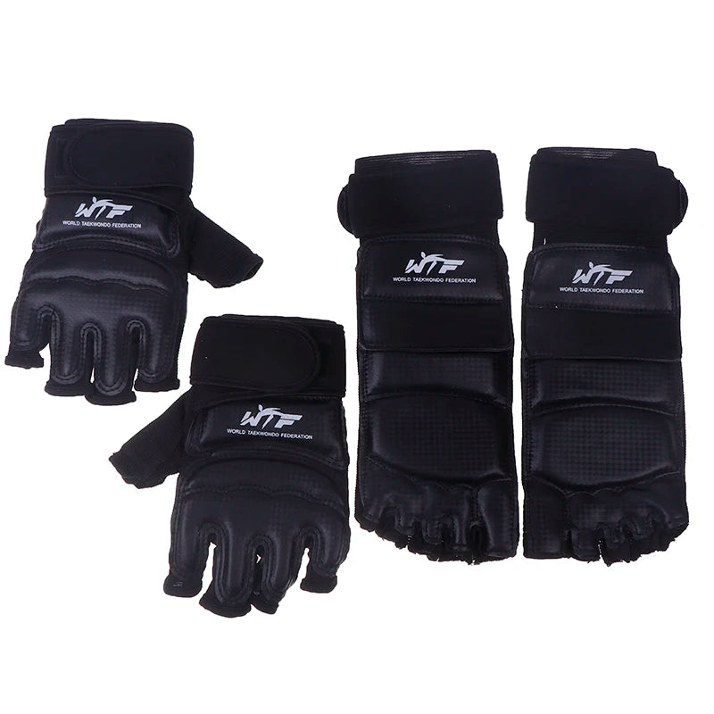 1Pair Karate Gloves Martial Taekwondo Leather Foot Gloves Equipment Half Finger Protector Boxing Hand Foot Protection Guards