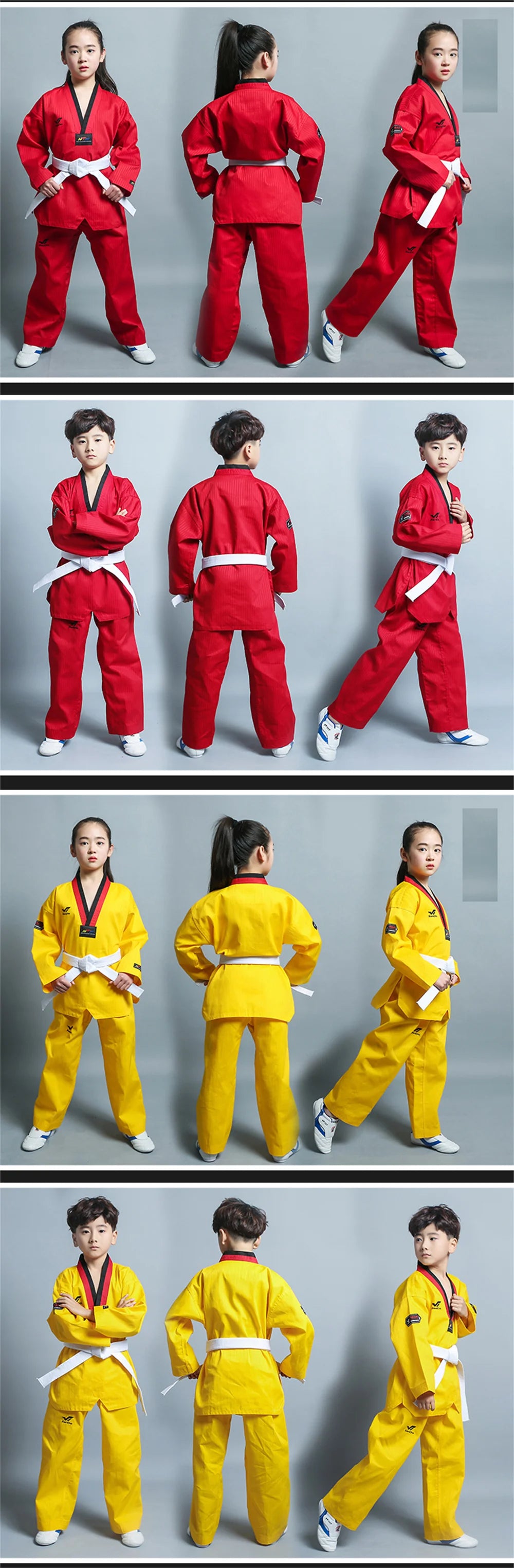 Taekwondo Uniform For Children's And Adult Long-Sleeved Training Suit Performance Dobok Black Red Yellow Pink Green