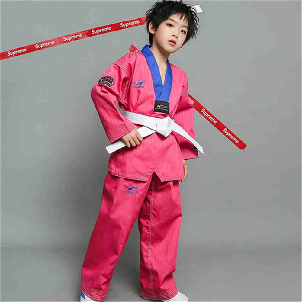 Taekwondo Uniform For Children's And Adult Long-Sleeved Training Suit Performance Dobok Black Red Yellow Pink Green
