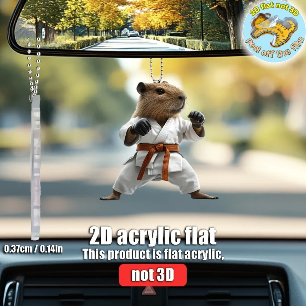 Cute Taekwondo Capybara Pendant Keychain,Martial Arts Theme 2D Flat Acrylic Ornament,Hanging Decoration for Car,Bag,Festive,Gift