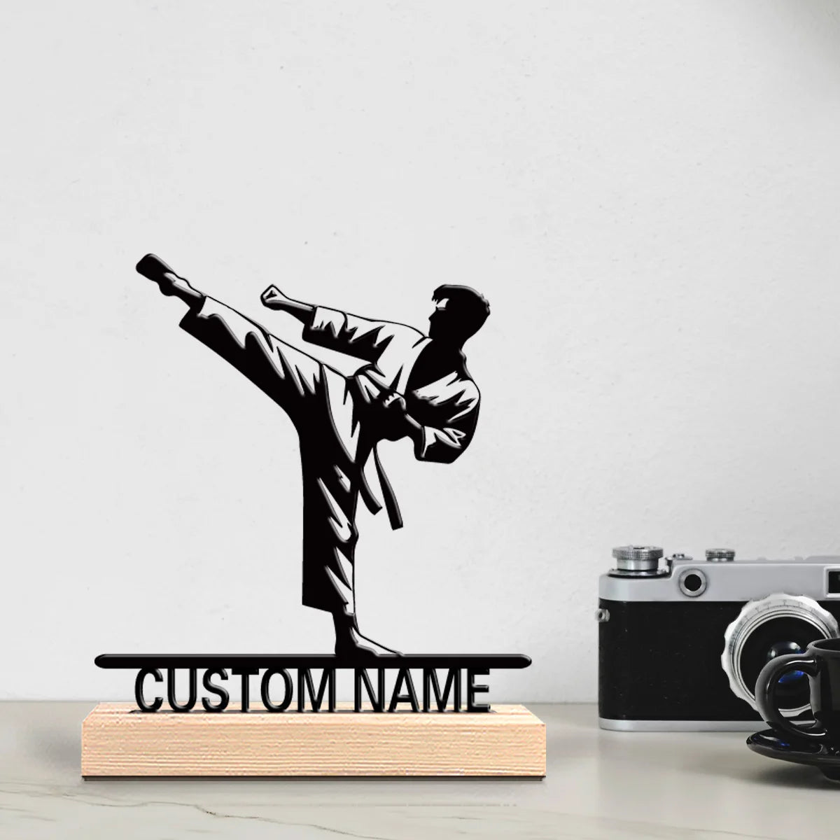 1pc Stylish Personalized Custom Taekwondo Metal Statues Metal Art With Wooden Base Perfect For Bedroom, Commemorative Gift, Birt