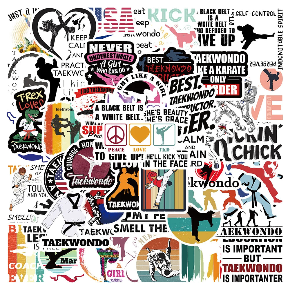 50pcs Funny Cartoon Taekwondo Stickers For Luggage Laptop Phone Waterbottle Waterproof Graffiti Bicycle Car Decals Kids Toy