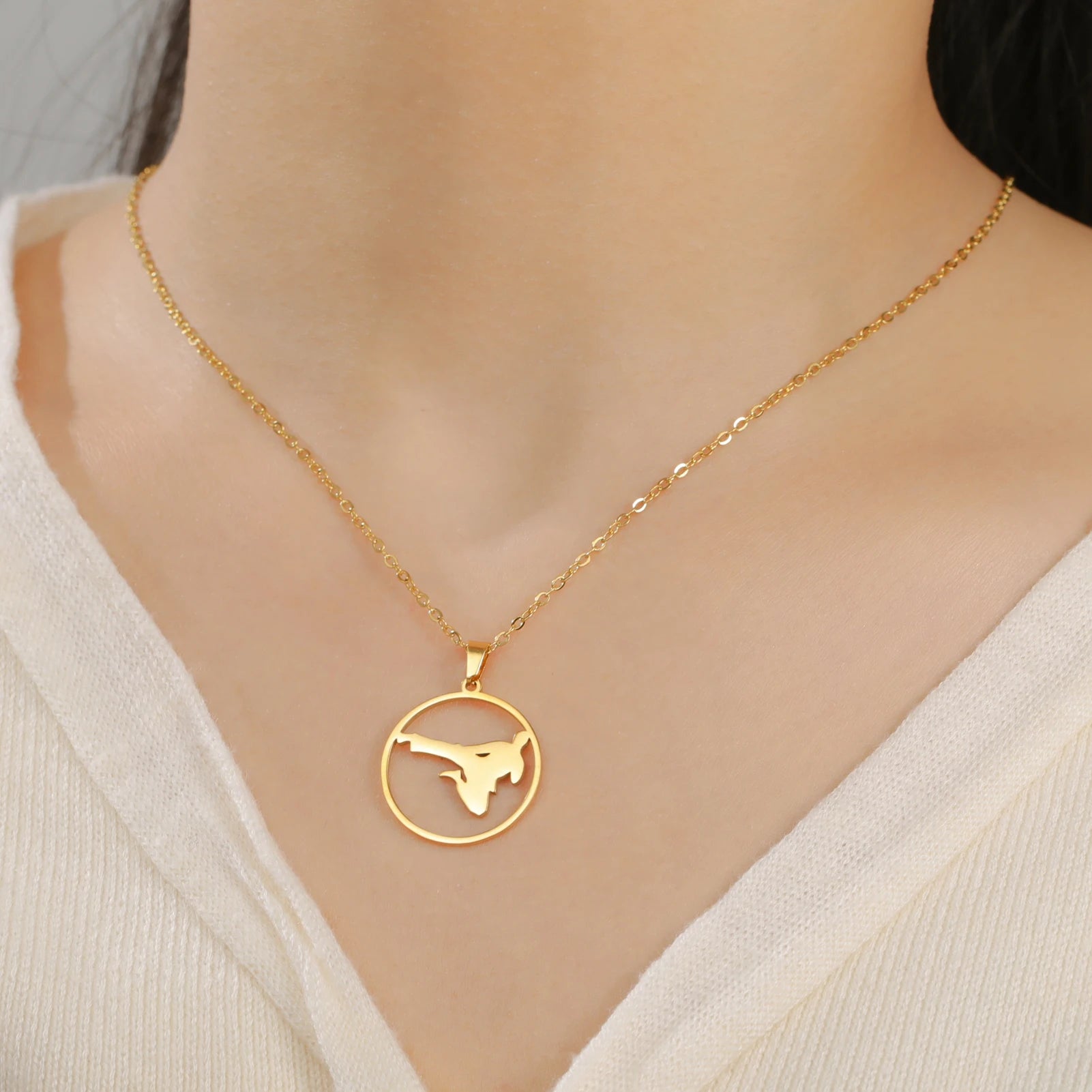 Minimalist Taekwondo/Kungfu/Jiu-Jitsu Fighter Pendant Necklace Stainless Steel Black Belt Spirit Jewelry