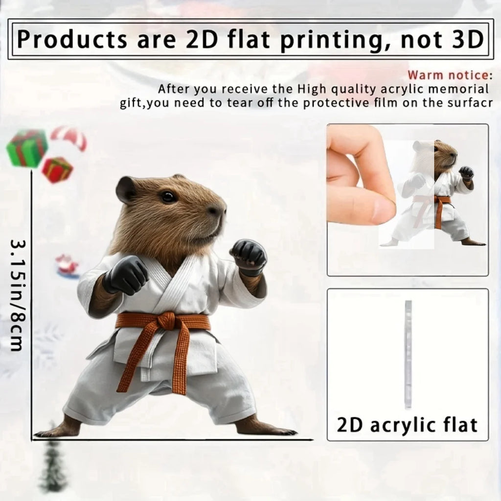 Cute Taekwondo Capybara Pendant Keychain,Martial Arts Theme 2D Flat Acrylic Ornament,Hanging Decoration for Car,Bag,Festive,Gift