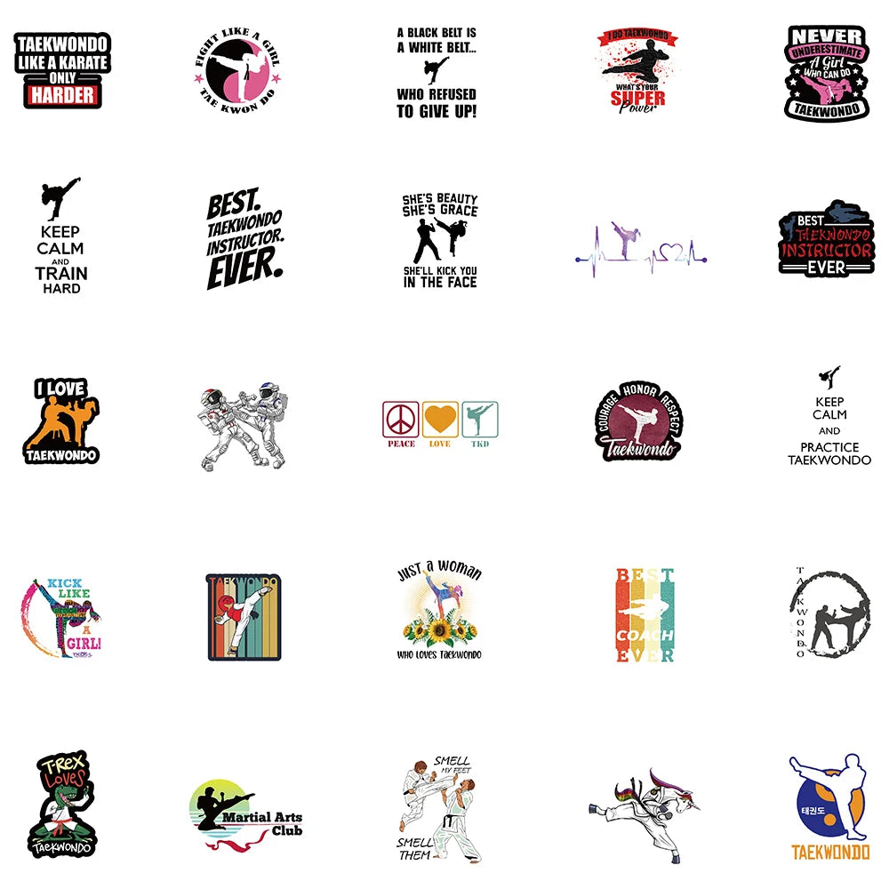 50pcs Funny Cartoon Taekwondo Stickers For Luggage Laptop Phone Waterbottle Waterproof Graffiti Bicycle Car Decals Kids Toy