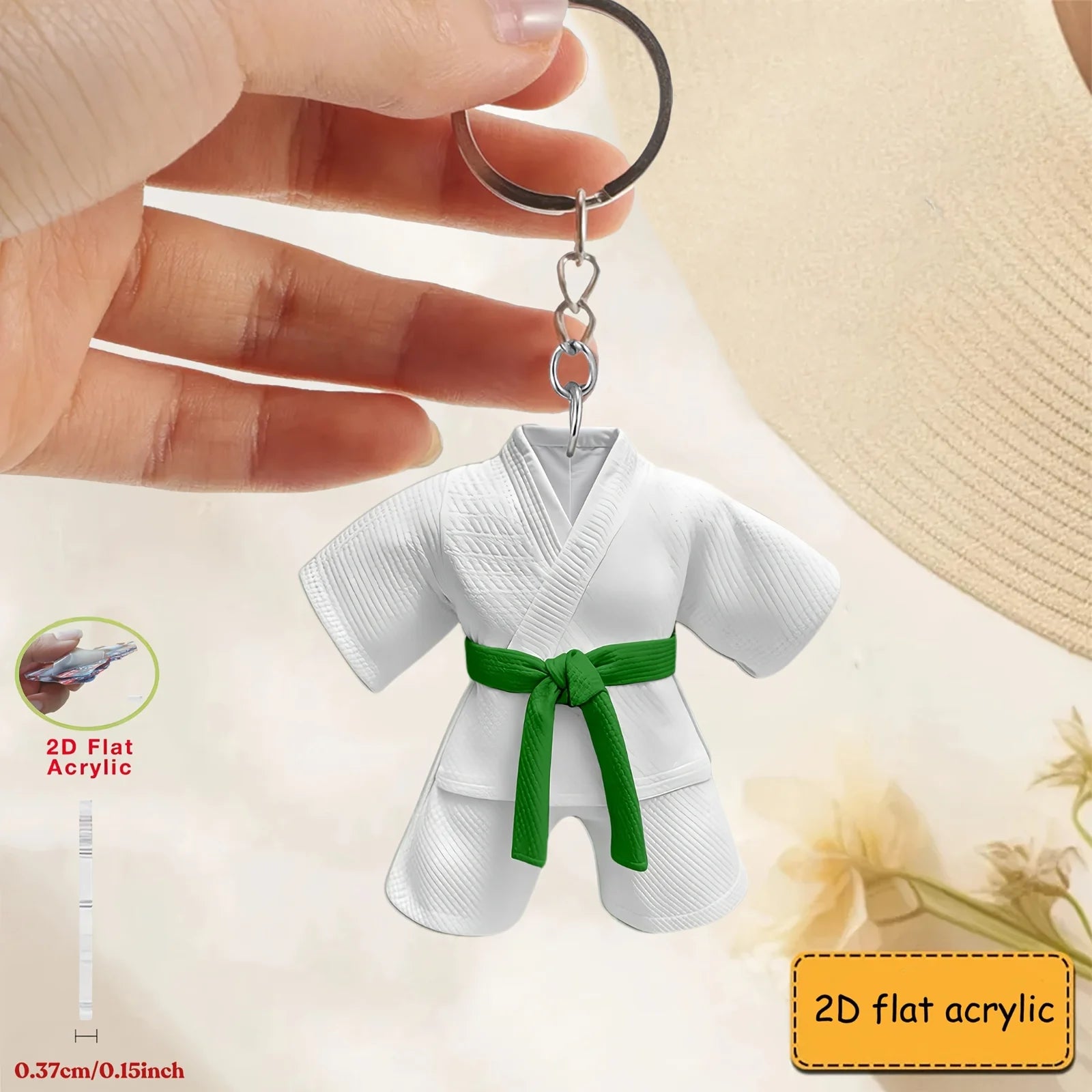 Taekwondo Uniform with Belt Pendant Keychain,Sports Theme 2D Flat Acrylic Ornament,Hanging Decoration for Bag,Festive,Party,Gift