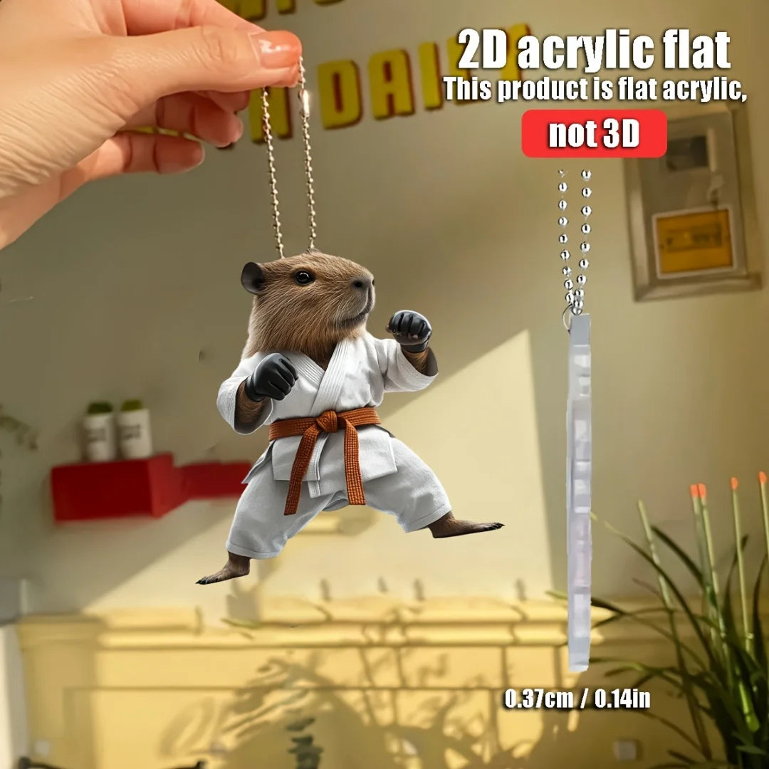 Cute Taekwondo Capybara Pendant Keychain,Martial Arts Theme 2D Flat Acrylic Ornament,Hanging Decoration for Car,Bag,Festive,Gift