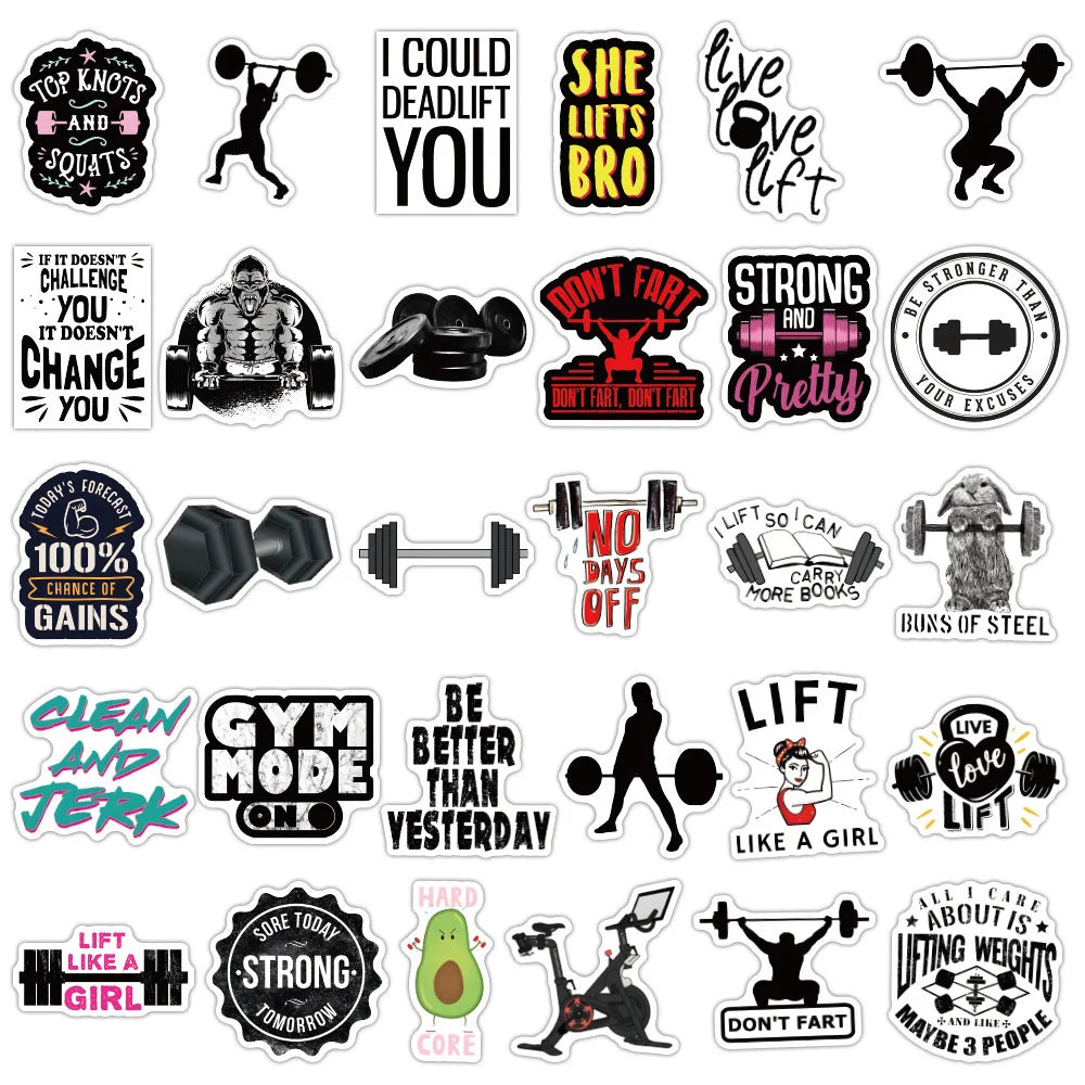 10/30/50pcs Inspirational Fitness Quote Stickers Motivational Phrase Cartoon Graffiti Sticker Decals for GYM Phone Water Bottle