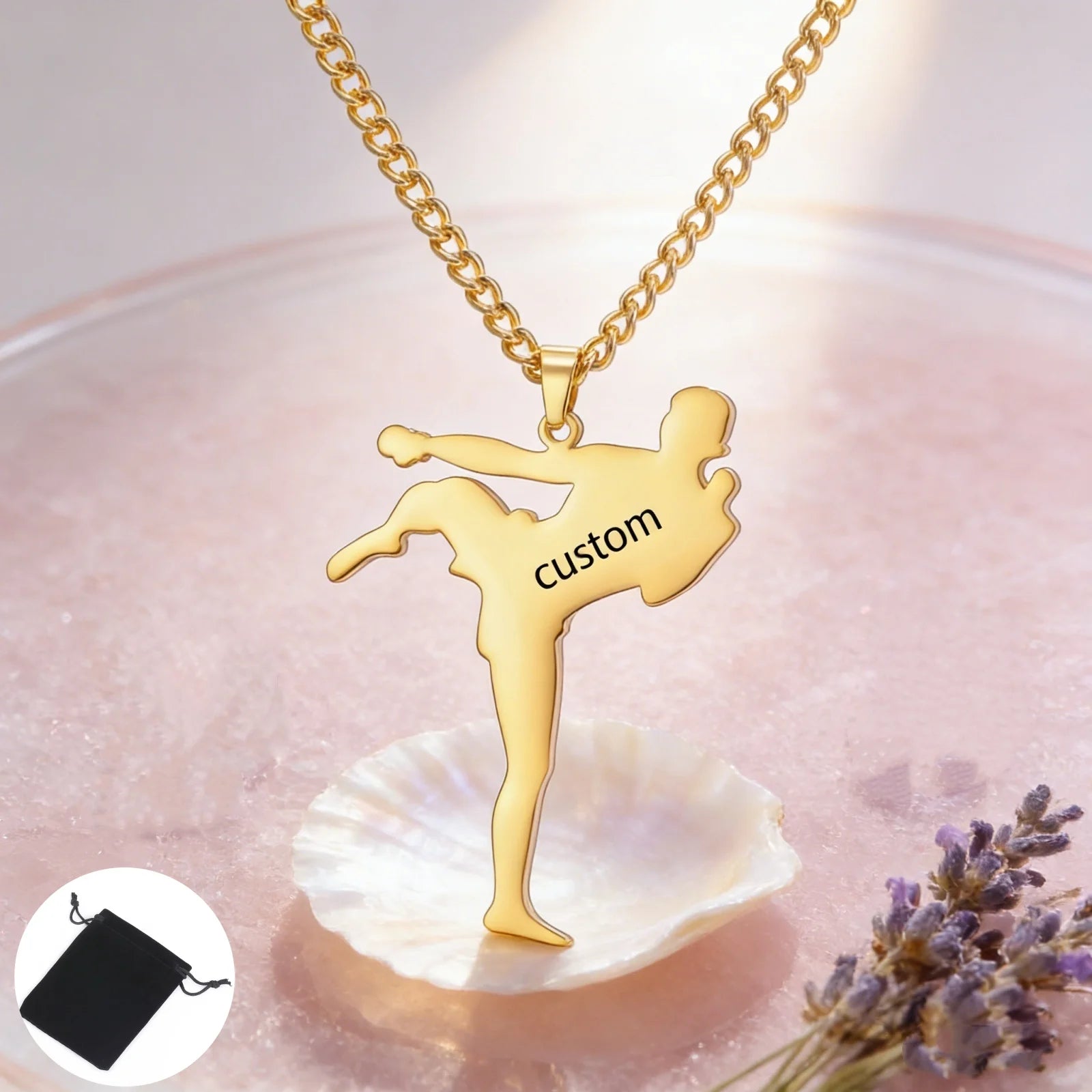 Customized Name Date Karate Men's Taekwondo Necklace Stainless Steel Personalized Sports Charm Jujutsu Necklace Jewelry Gift
