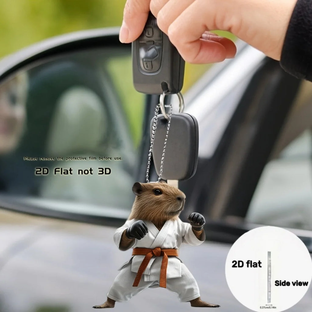 Cute Taekwondo Capybara Pendant Keychain,Martial Arts Theme 2D Flat Acrylic Ornament,Hanging Decoration for Car,Bag,Festive,Gift