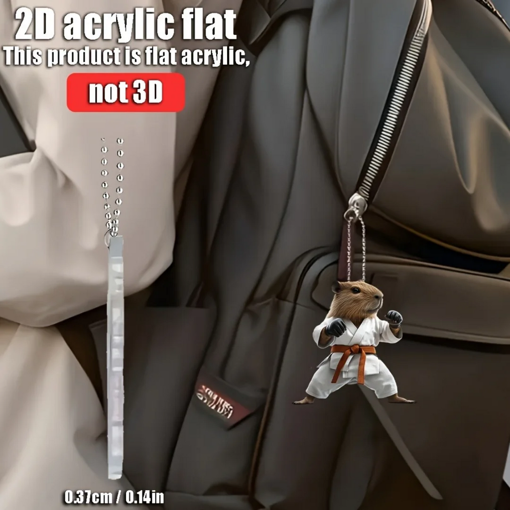 Cute Taekwondo Capybara Pendant Keychain,Martial Arts Theme 2D Flat Acrylic Ornament,Hanging Decoration for Car,Bag,Festive,Gift