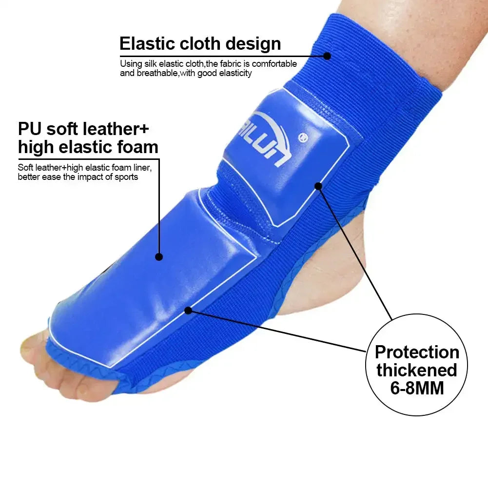1Pair PU Leather Sanda Instep Guard Adult Boxing Muay Thai Taekwondo Match Ankle Toe Guard Martial Arts Training Protective
