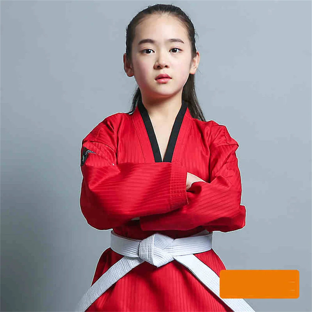 Taekwondo Uniform For Children's And Adult Long-Sleeved Training Suit Performance Dobok Black Red Yellow Pink Green