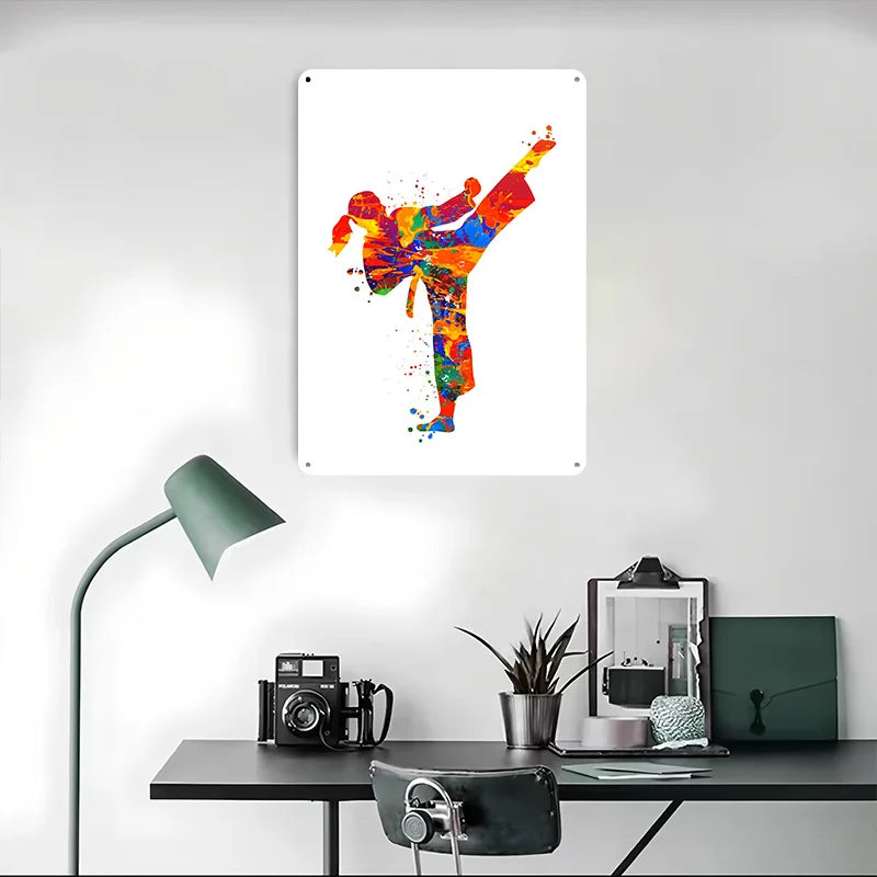 Watercolor Taekwondo Metal Poster Customized Wall Art Retro Vintage Tinplate Signs for Man Cave Bedroom Decoration Gaming House