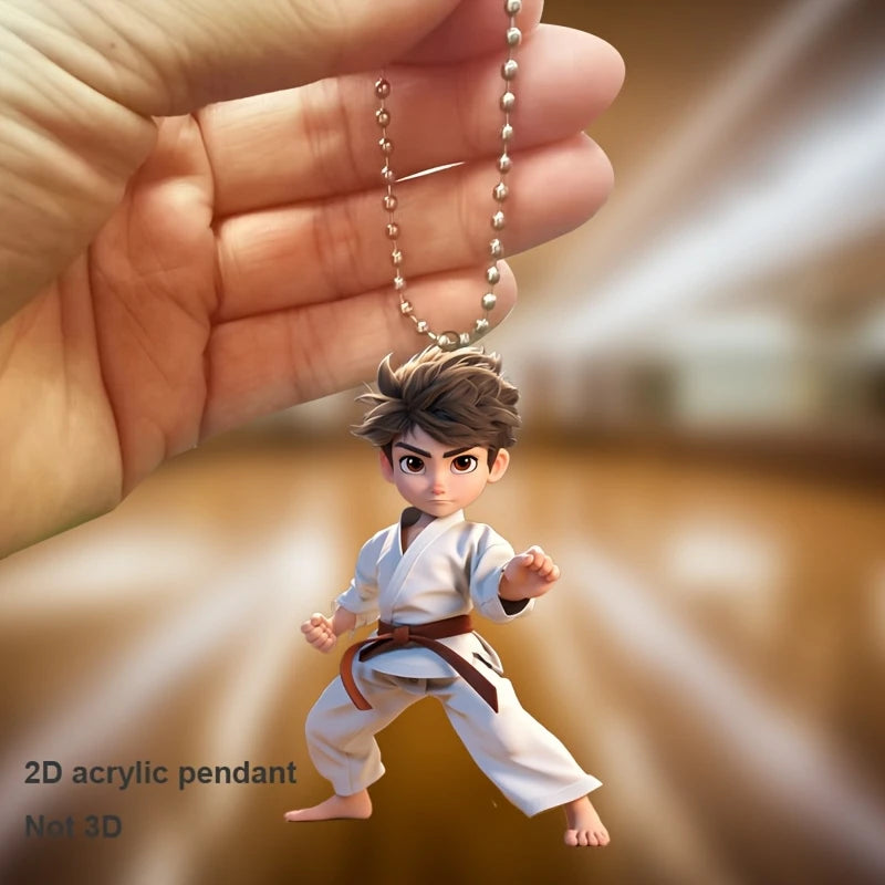1 Piece Acrylic Taekwondo Martial Artist Charm Multifunctional 2D Keychain Car Decoration Bag Decoration Pendant