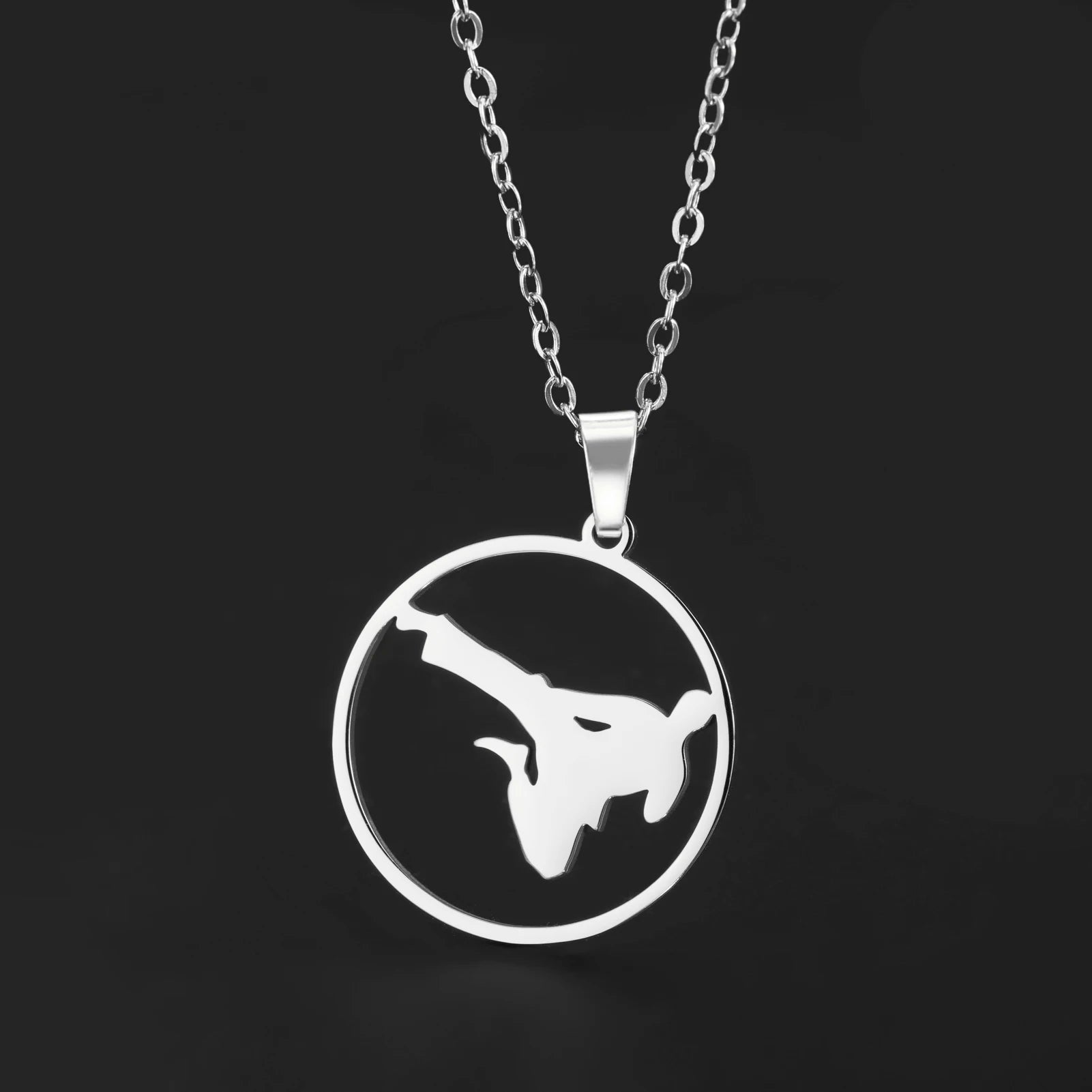 Minimalist Taekwondo/Kungfu/Jiu-Jitsu Fighter Pendant Necklace Stainless Steel Black Belt Spirit Jewelry