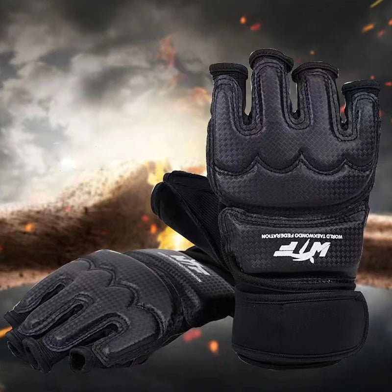 1Pair Karate Gloves Martial Taekwondo Leather Foot Gloves Equipment Half Finger Protector Boxing Hand Foot Protection Guards
