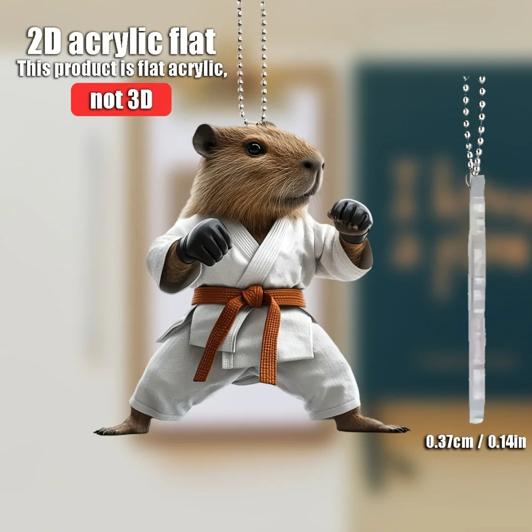 Cute Taekwondo Capybara Pendant Keychain,Martial Arts Theme 2D Flat Acrylic Ornament,Hanging Decoration for Car,Bag,Festive,Gift