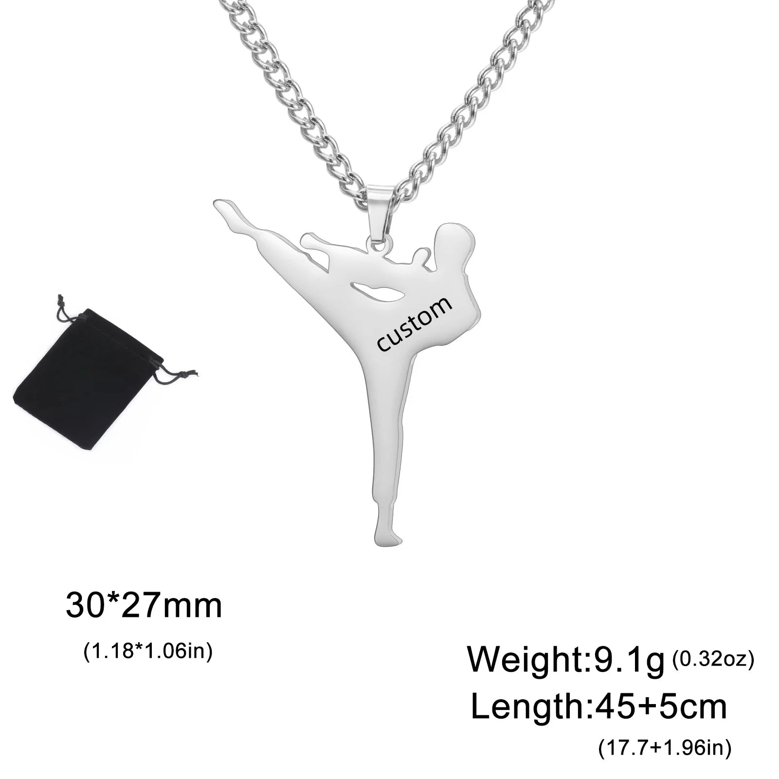 Customized Name Date Karate Men's Taekwondo Necklace Stainless Steel Personalized Sports Charm Jujutsu Necklace Jewelry Gift