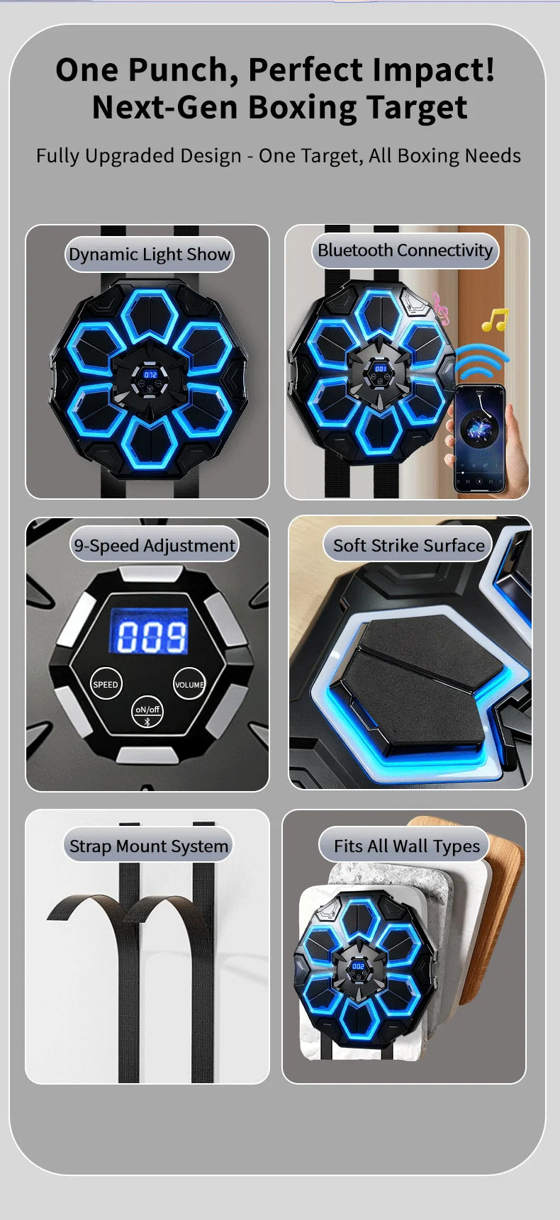 New Smart Bluetooth Music Boxing Machine Gloves Boxing Training Punching Bag Boxing Equipment Muay Thai Home Gym For Adults Kids