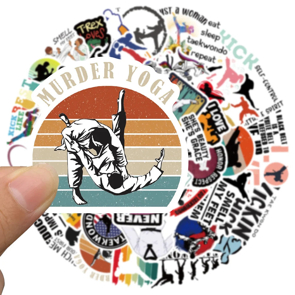 50pcs Funny Cartoon Taekwondo Stickers For Luggage Laptop Phone Waterbottle Waterproof Graffiti Bicycle Car Decals Kids Toy