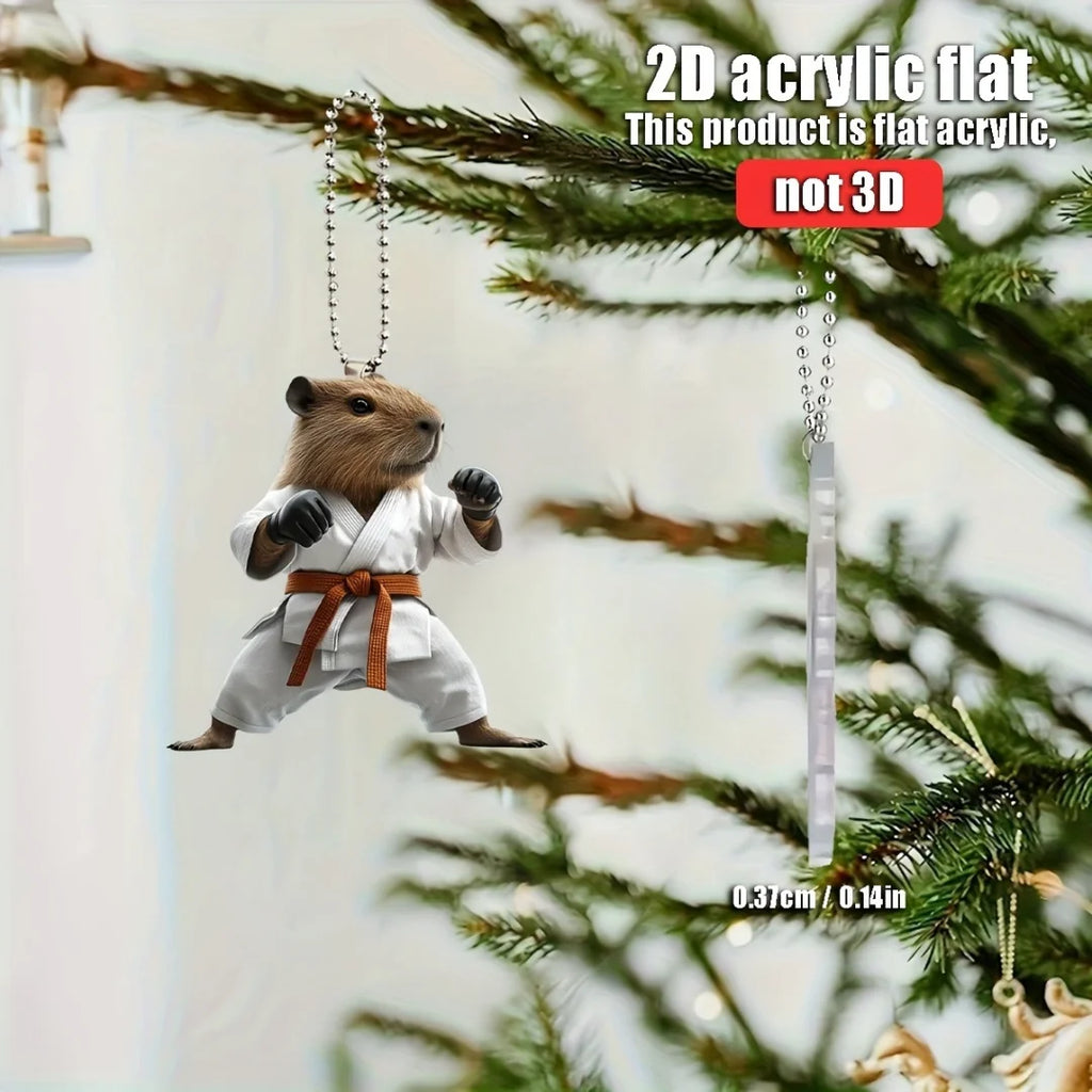Cute Taekwondo Capybara Pendant Keychain,Martial Arts Theme 2D Flat Acrylic Ornament,Hanging Decoration for Car,Bag,Festive,Gift