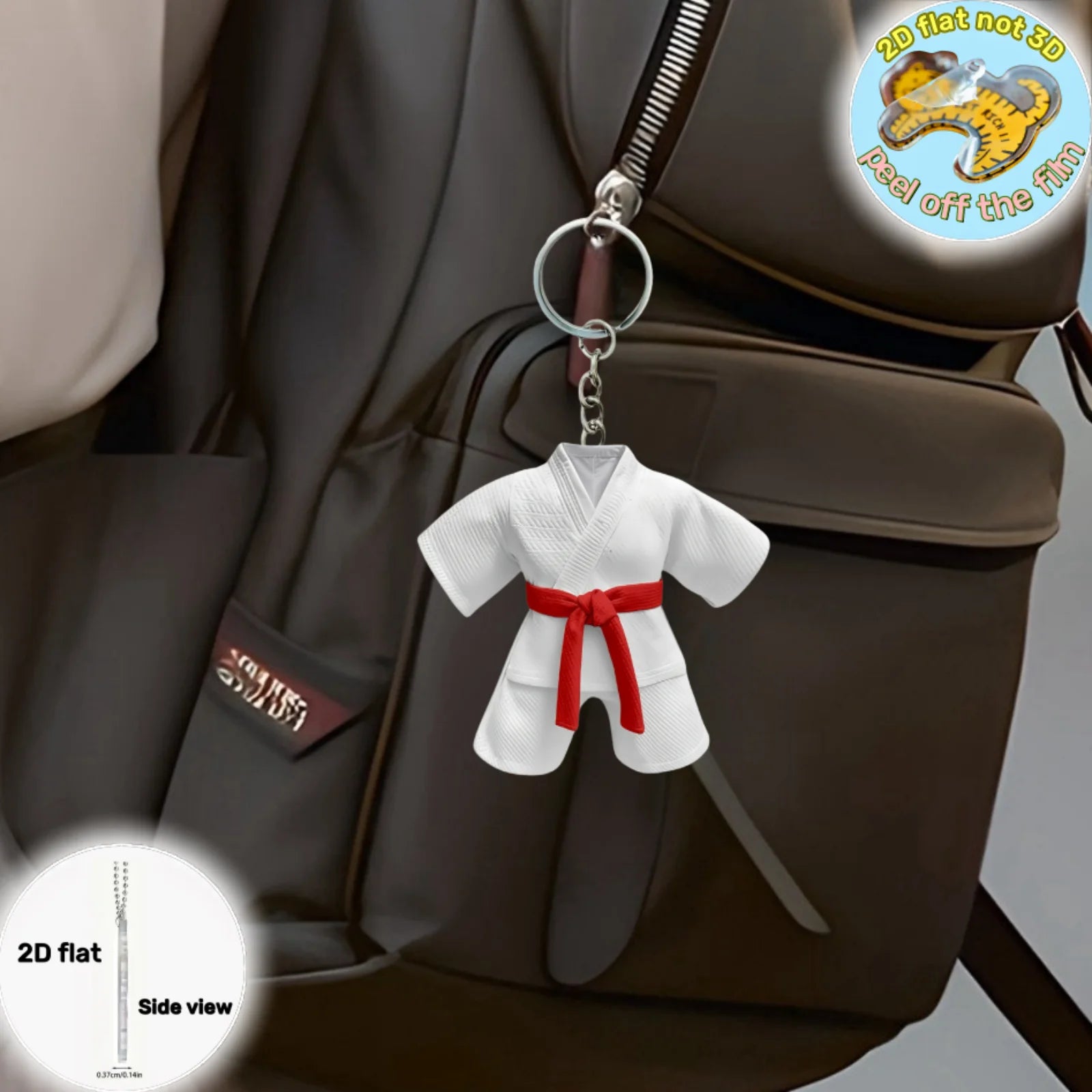 Taekwondo Uniform with Belt Pendant Keychain,Sports Theme 2D Flat Acrylic Ornament,Hanging Decoration for Bag,Festive,Party,Gift