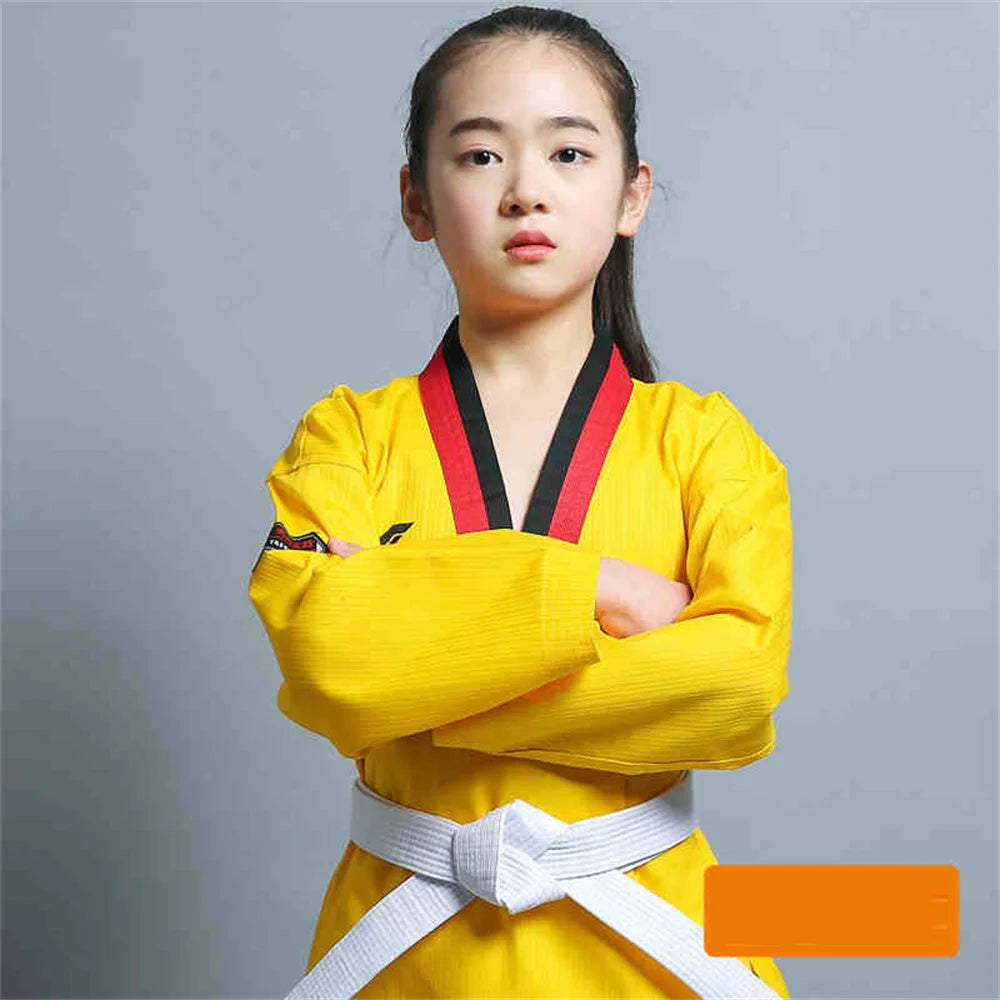 Taekwondo Uniform For Children's And Adult Long-Sleeved Training Suit Performance Dobok Black Red Yellow Pink Green