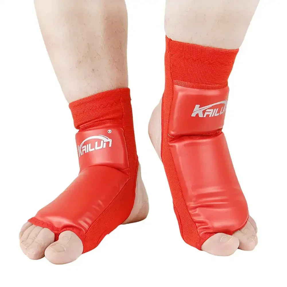 1Pair PU Leather Sanda Instep Guard Adult Boxing Muay Thai Taekwondo Match Ankle Toe Guard Martial Arts Training Protective