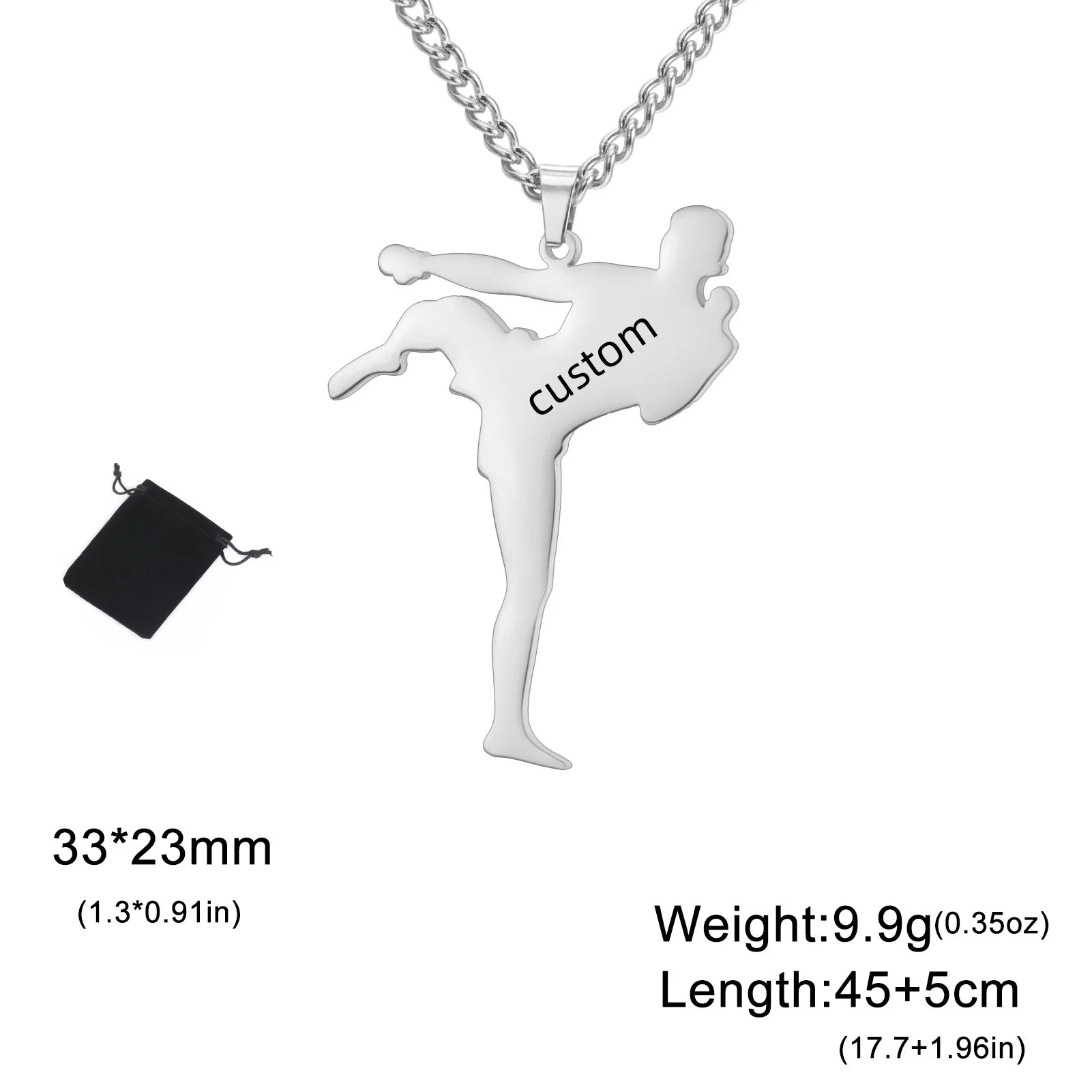 Customized Name Date Karate Men's Taekwondo Necklace Stainless Steel Personalized Sports Charm Jujutsu Necklace Jewelry Gift