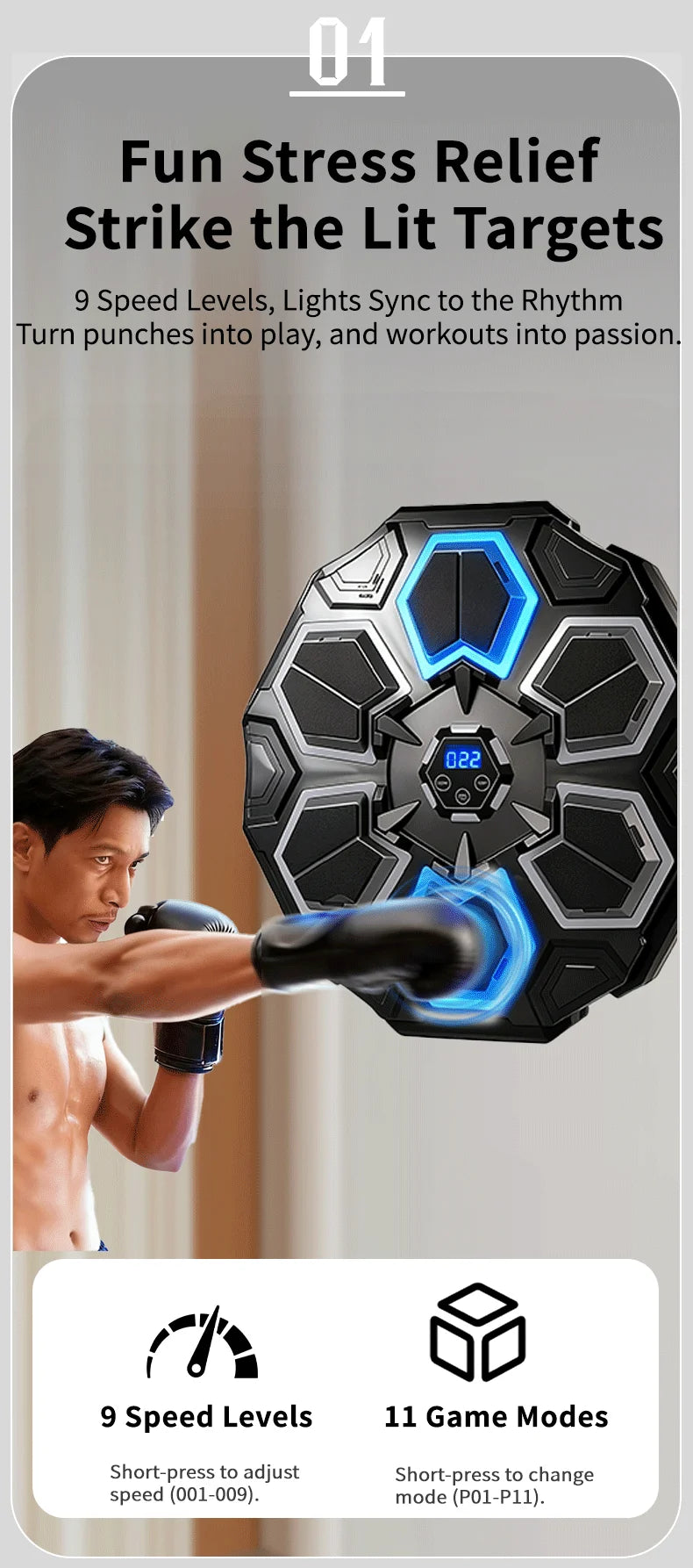New Smart Bluetooth Music Boxing Machine Gloves Boxing Training Punching Bag Boxing Equipment Muay Thai Home Gym For Adults Kids